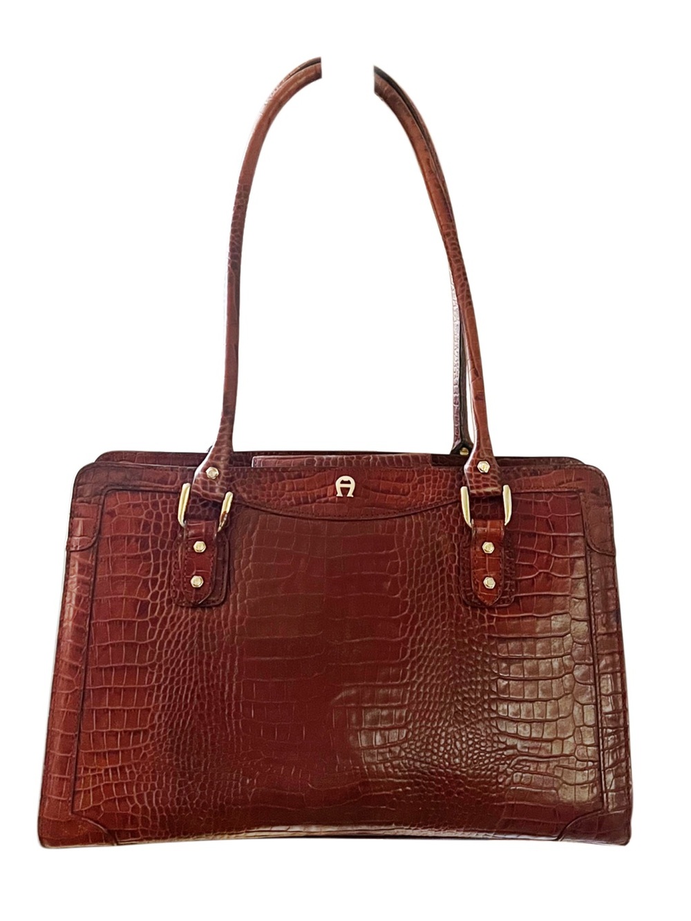 Vintage Etienne Aigner Brown Croc-Embossed Leather Shoulder Bag & Coin Purse